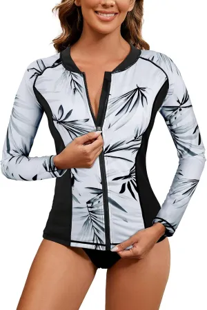 LURANEE Women's Zip Up Rash Guards for Women Long Sleeve Swimsuit UV Sun Protection Swim Shirts