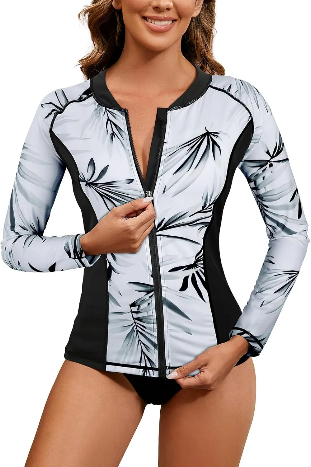 LURANEE Women's Zip Up Rash Guards for Women Long Sleeve Swimsuit UV Sun Protection Swim Shirts
