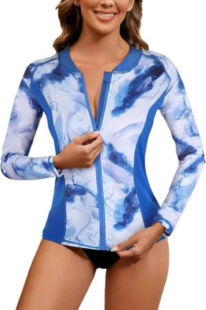 LURANEE Women's Zip Up Rash Guards for Women Long Sleeve Swimsuit UV Sun Protection Swim Shirts