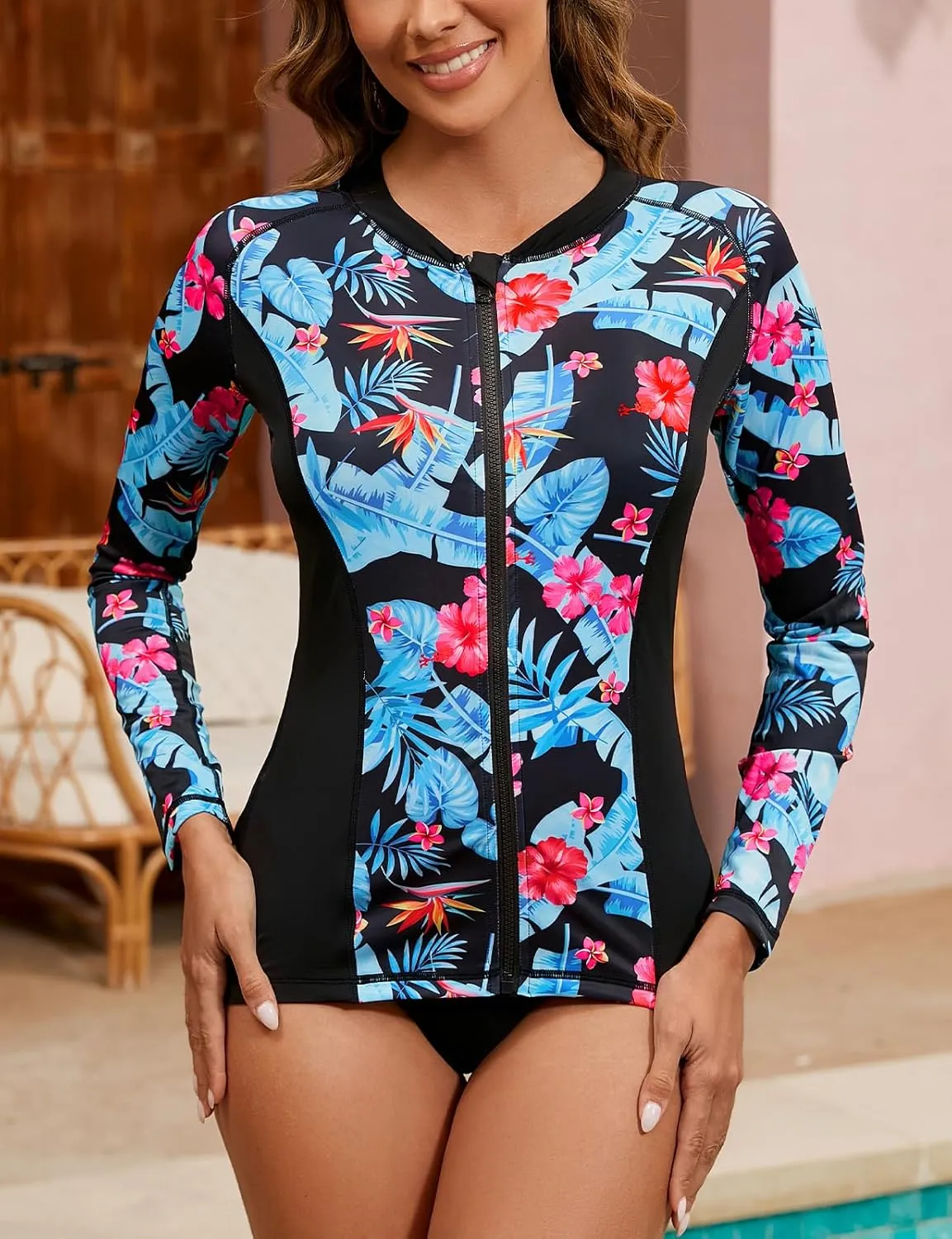 LURANEE Women's Zip Up Rash Guards for Women Long Sleeve Swimsuit UV Sun Protection Swim Shirts