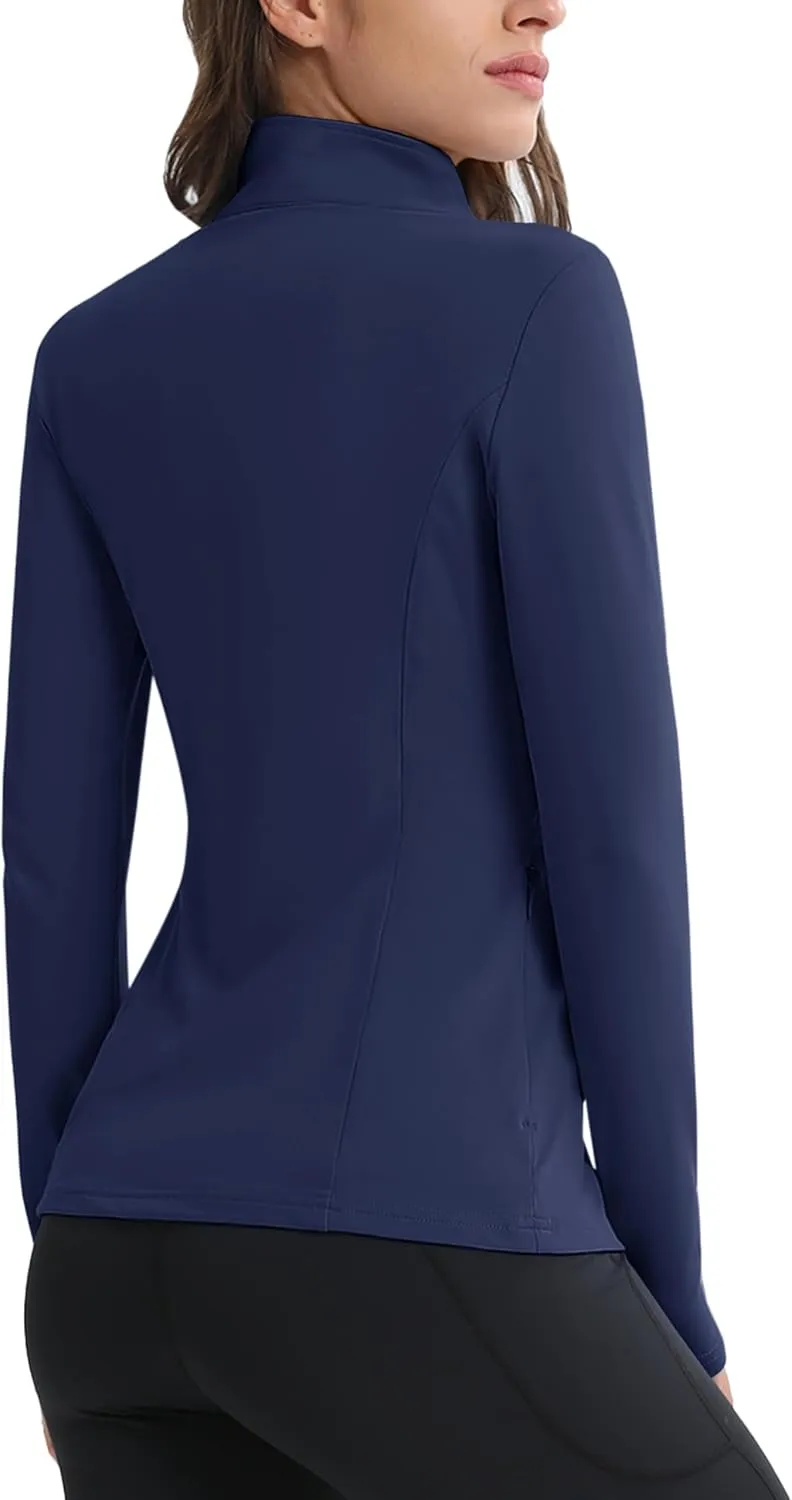 MAGCOMSEN Womens 1/4 Quarter Zip Workout Pullover Thermal Running Jackets with Pockets Athletic Long Sleeve Shirts Base Layer