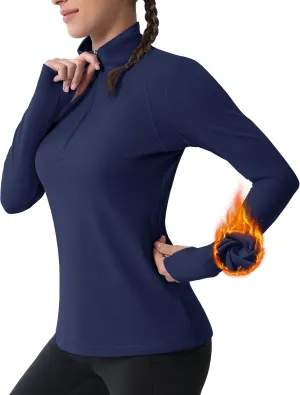 MAGCOMSEN Womens 1/4 Quarter Zip Workout Pullover Thermal Running Jackets with Pockets Athletic Long Sleeve Shirts Base Layer