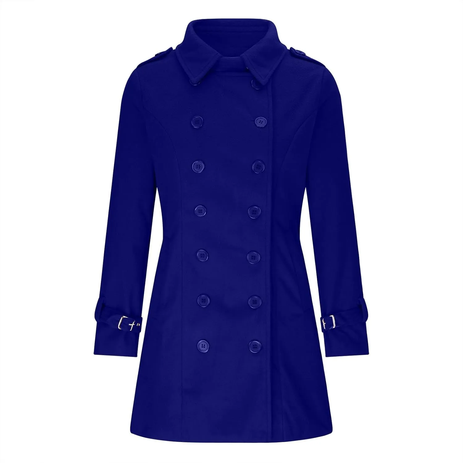 maisdgop Trench Coat for Women Long Sleeve Lapel Pea Coats Winter Double Breasted Windbreaker Casual Comfy Woolen Overcoat