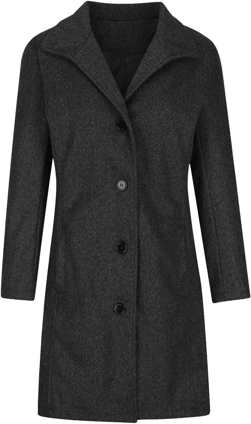 maisdgop Trench Coat Women Faux Wool Single Breasted Pea Coat Mid Length Jackets Oversized Loose Long Sleeve Windbreaker