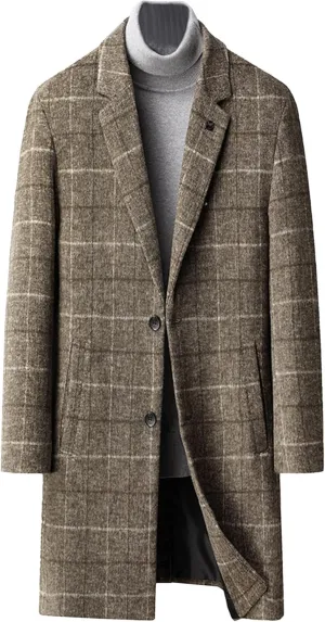 Maiyifu-GJ Men's Mid-Length Trench Coats Slim Fit Wool Blend Business Overcoat Autumn Winter Single Breasted Coat Jacket