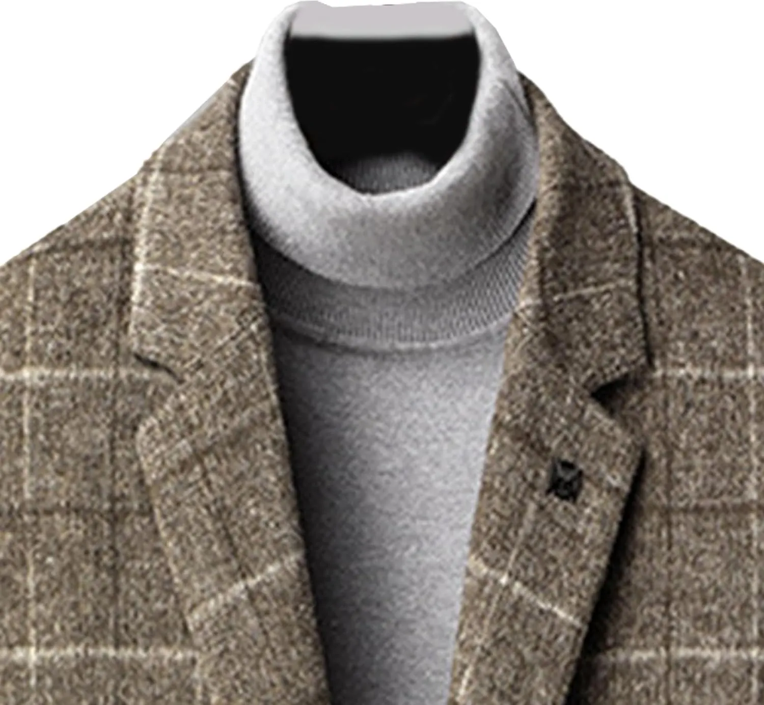 Maiyifu-GJ Men's Mid-Length Trench Coats Slim Fit Wool Blend Business Overcoat Autumn Winter Single Breasted Coat Jacket