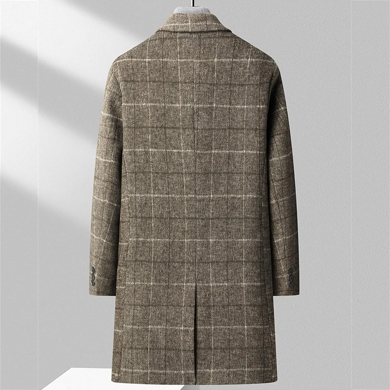 Maiyifu-GJ Men's Mid-Length Trench Coats Slim Fit Wool Blend Business Overcoat Autumn Winter Single Breasted Coat Jacket