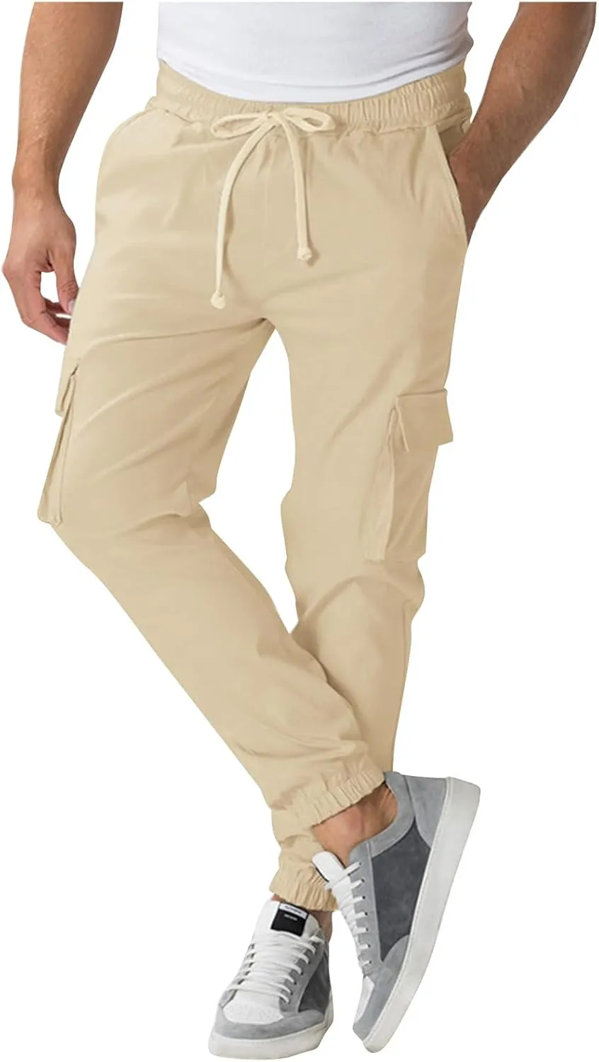 Men Cargo Pants Comfy Hiking Pants Lightweight Joggers with Pockets Casual Elastic Waist Work Pants