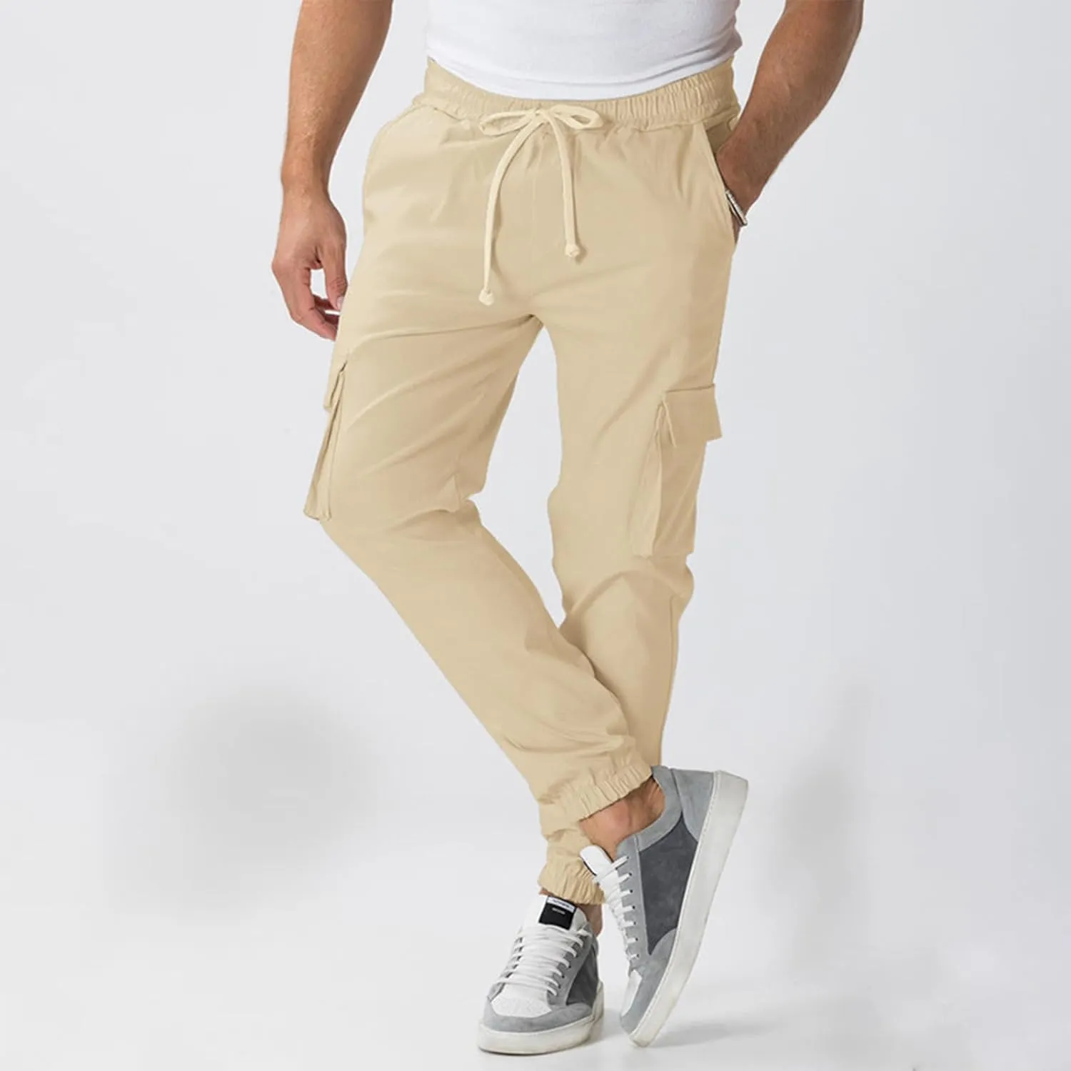 Men Cargo Pants Comfy Hiking Pants Lightweight Joggers with Pockets Casual Elastic Waist Work Pants