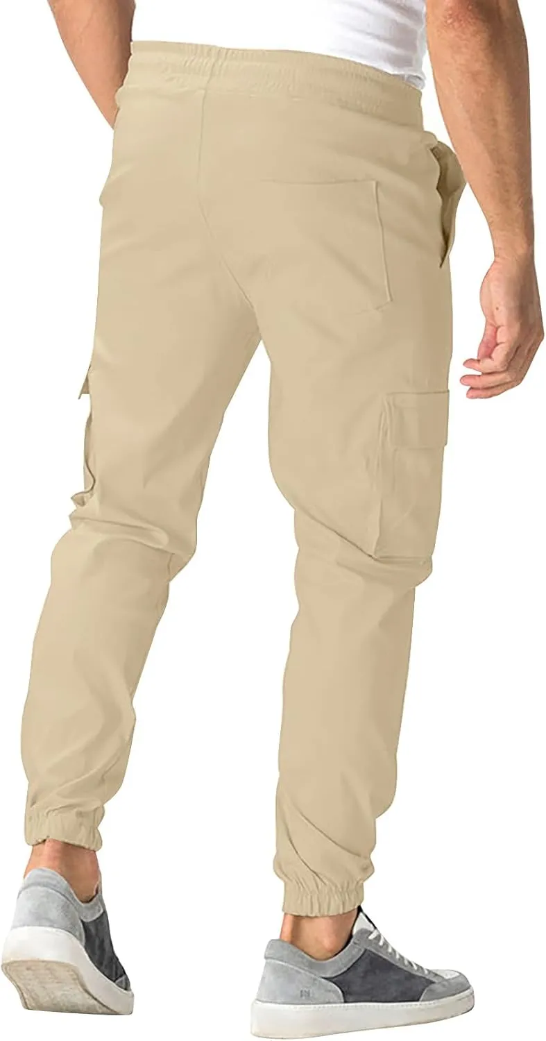 Men Cargo Pants Comfy Hiking Pants Lightweight Joggers with Pockets Casual Elastic Waist Work Pants