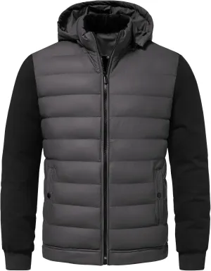 Men Puffer Jacket Hooded Full Zip Water-Resistant Puffy Jacket Quilted Lined Winter Down Coats Outerwear with Pockets