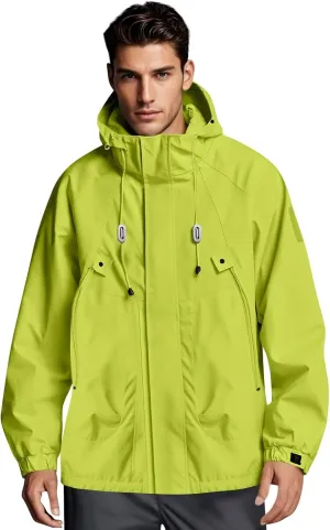 Men Waterproof Jacket Zip Up Hoodie Plus Size Long Sleeve Solid Button Windproof Outdoor Coat with Pocket