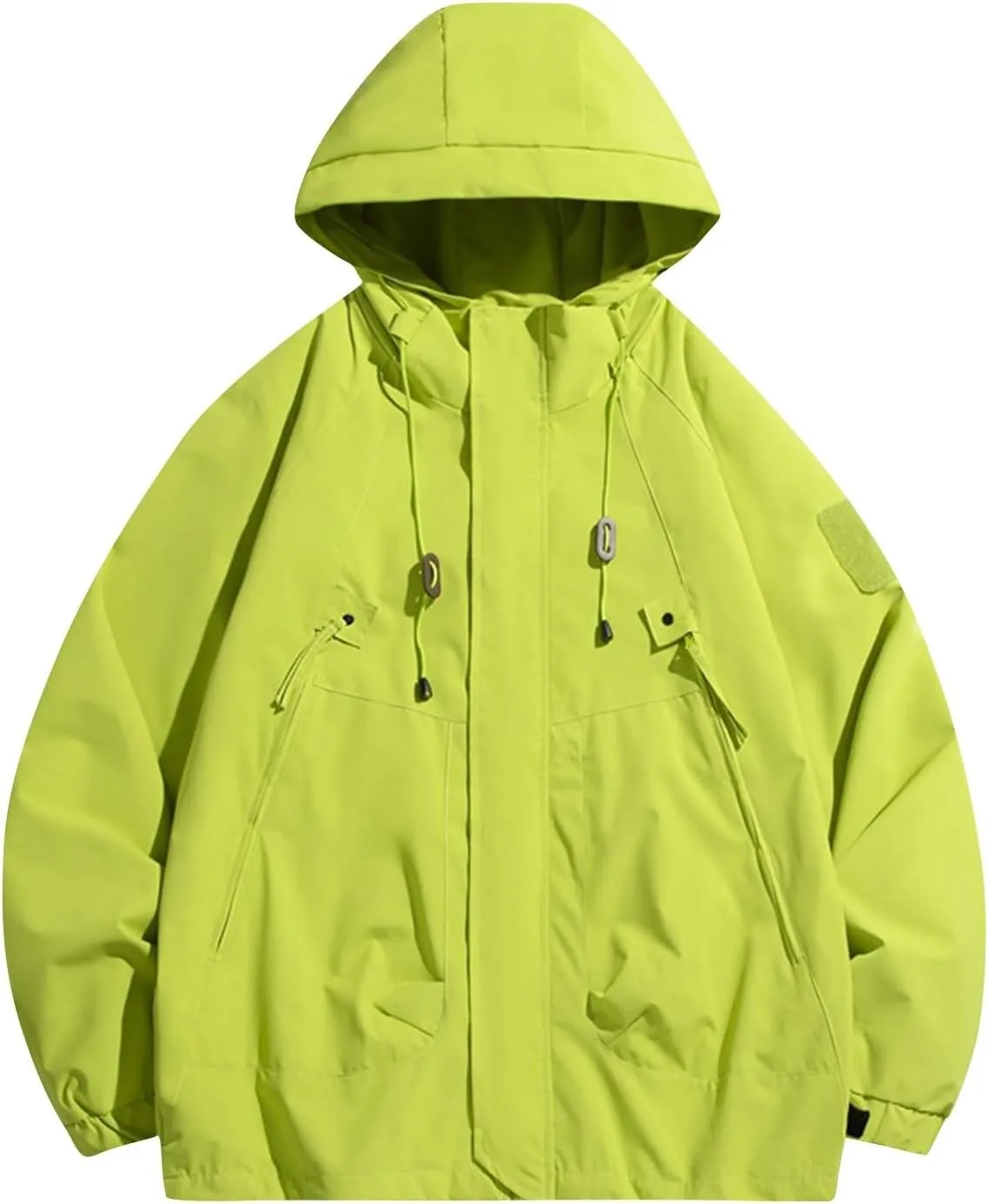 Men Waterproof Jacket Zip Up Hoodie Plus Size Long Sleeve Solid Button Windproof Outdoor Coat with Pocket