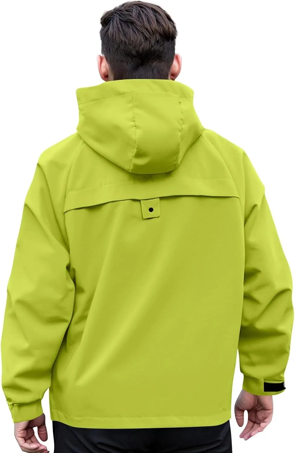 Men Waterproof Jacket Zip Up Hoodie Plus Size Long Sleeve Solid Button Windproof Outdoor Coat with Pocket
