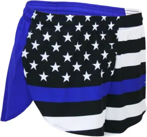 Men's 1 INCH Inseam Elite Split Running Shorts- Thin Blue LINE