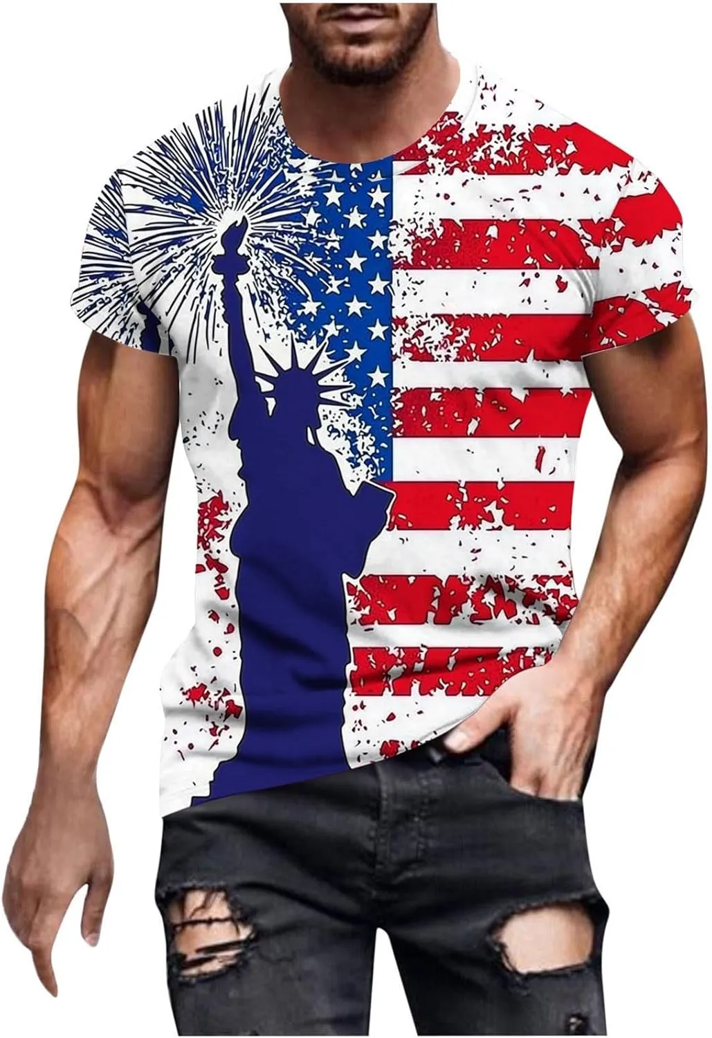 Men's American Flag Print Golf T-Shirt Casual Short Sleeve Summer Zip Up Lapel Beach Muscle Tee Shirts