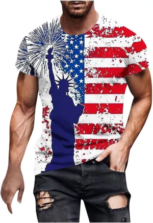 Men's American Flag Print Golf T-Shirt Casual Short Sleeve Summer Zip Up Lapel Beach Muscle Tee Shirts