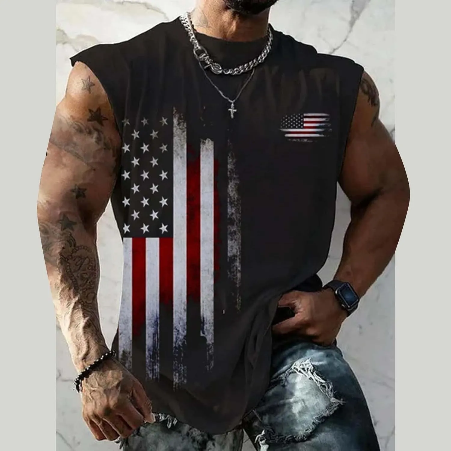 Mens American Flag Tank Top Patriotic Shirts Patriotic Sleeveless Shirts 4Th of July Outfits Gym Muscle Hoodie