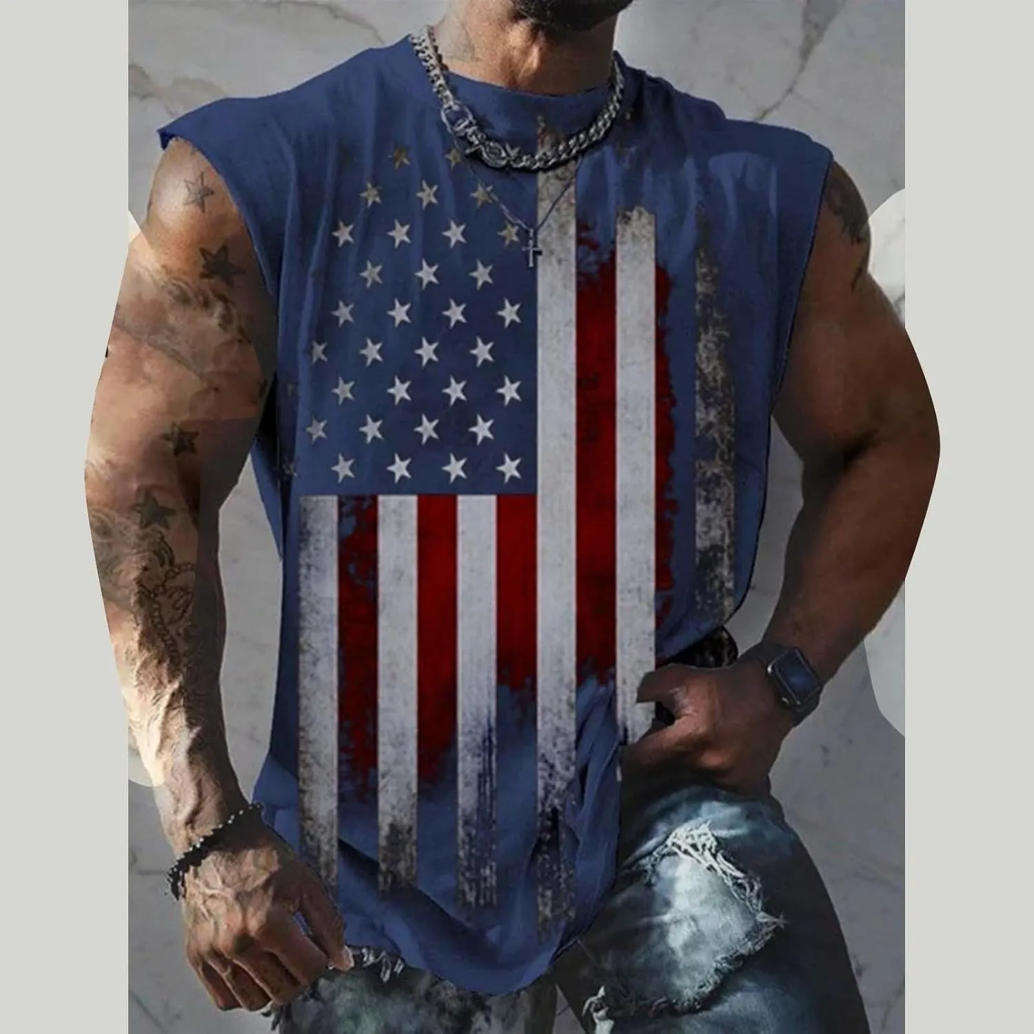 Mens American Flag Tank Top Patriotic Shirts Patriotic Sleeveless Shirts 4Th of July Outfits Gym Muscle Hoodie