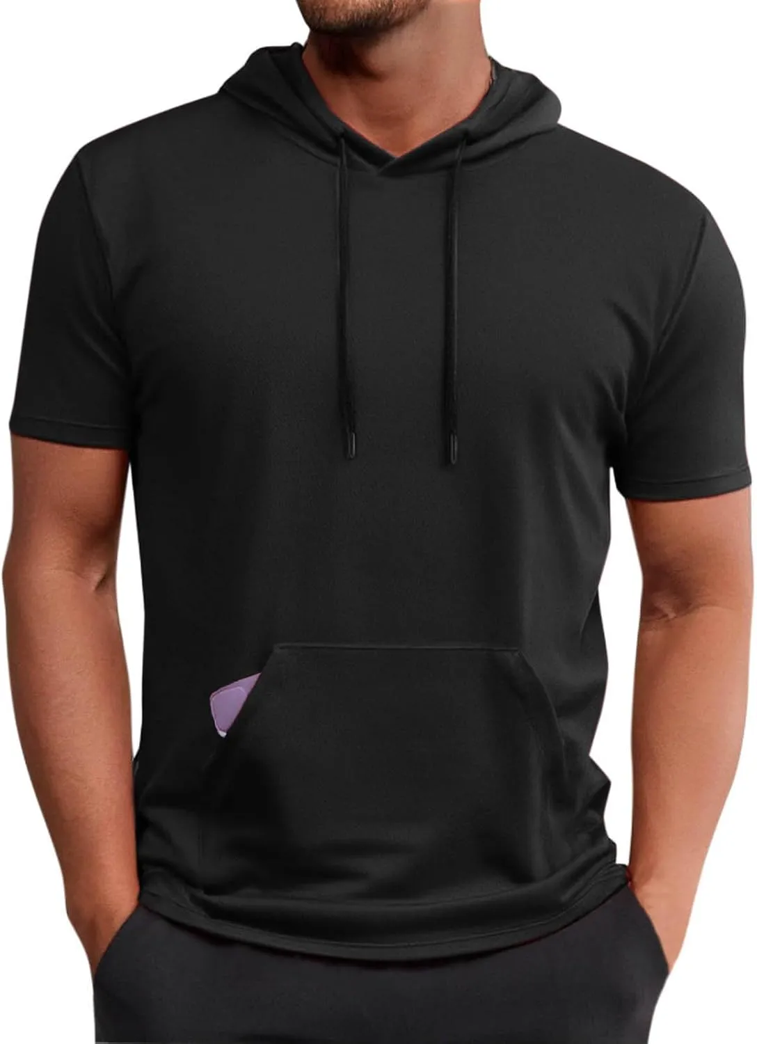 Mens Athletic Breathable Hooded Shirt Short Sleeve Workout Sport Hoodie Casual Running T-Shirt Quick Dry Pullover Top