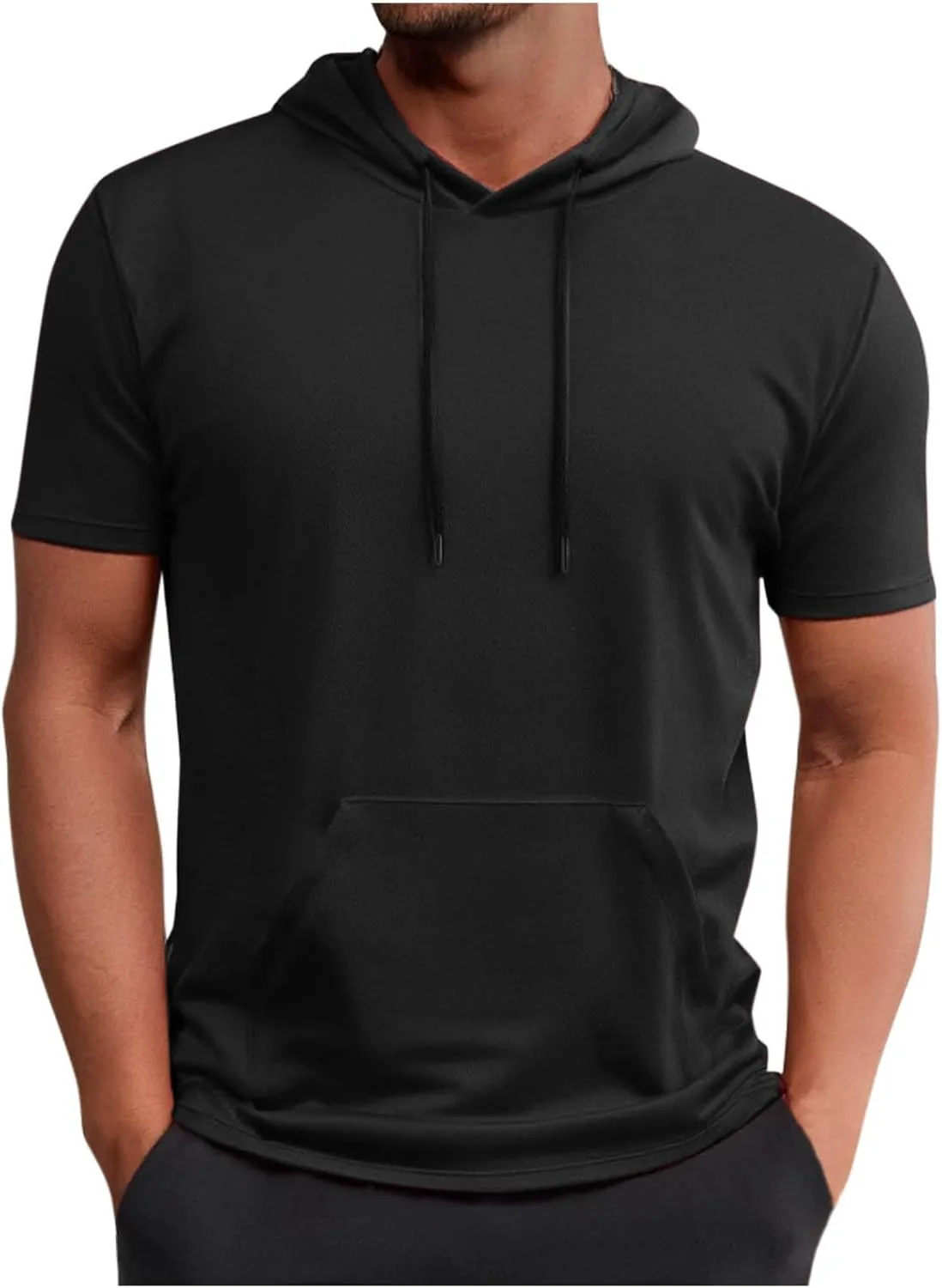 Mens Athletic Breathable Hooded Shirt Short Sleeve Workout Sport Hoodie Casual Running T-Shirt Quick Dry Pullover Top