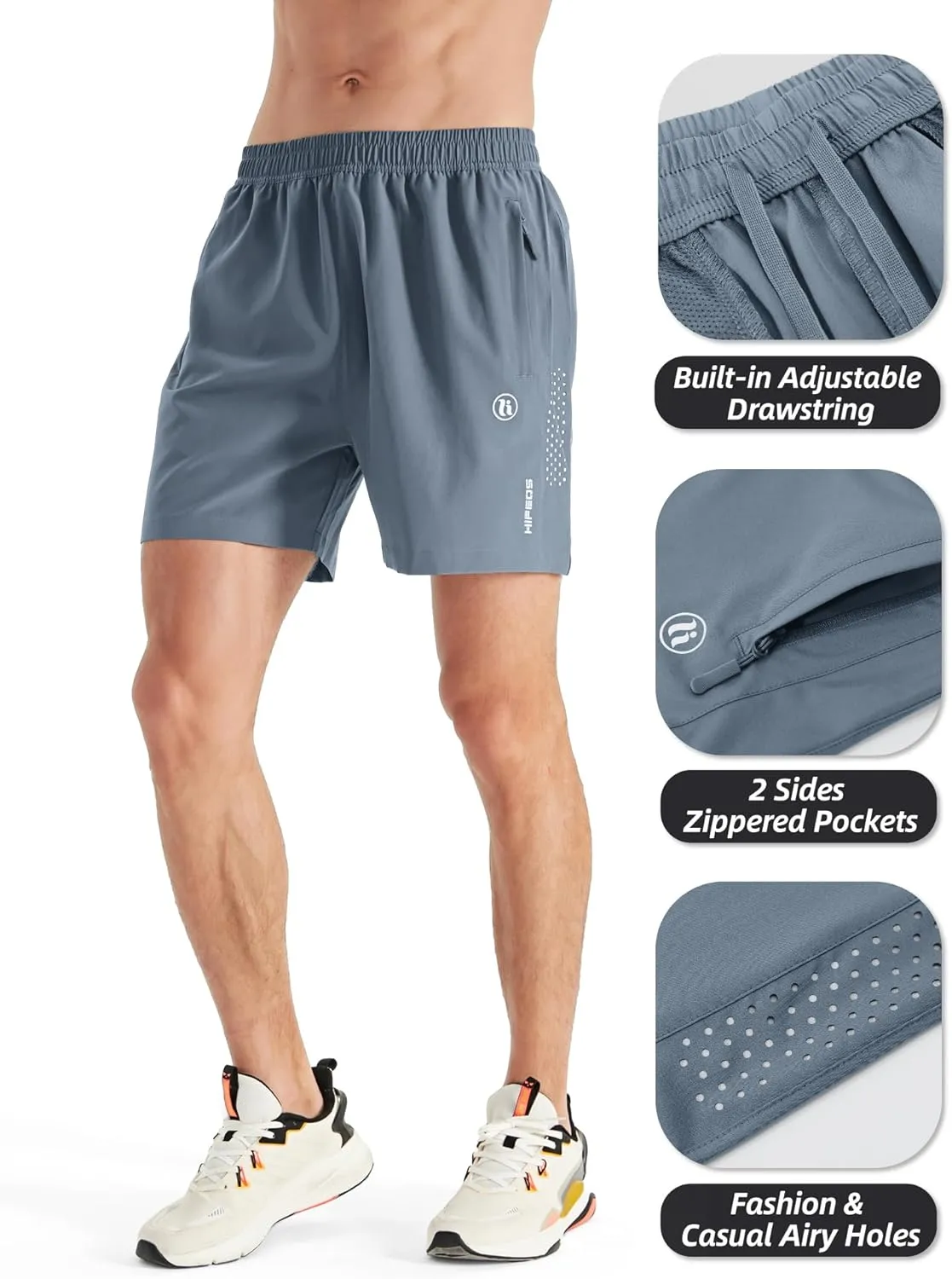 Mens Athletic Shorts -Running, Tennis Gym Workout Shorts for Men 5"/7"/9"- Comfort, Lightweight, 3 Zippered Pockets