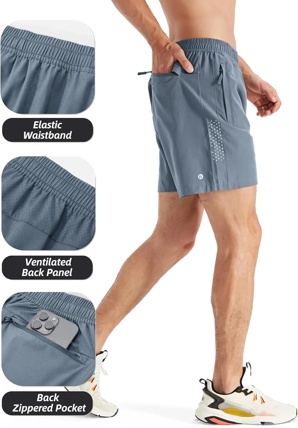 Mens Athletic Shorts -Running, Tennis Gym Workout Shorts for Men 5"/7"/9"- Comfort, Lightweight, 3 Zippered Pockets