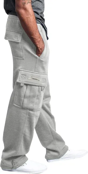 Mens Baggy Cargo Sweatpants Plus Size Drawstring Waist Joggers with Pockets Open Bottom Athletic Sweat Pants
