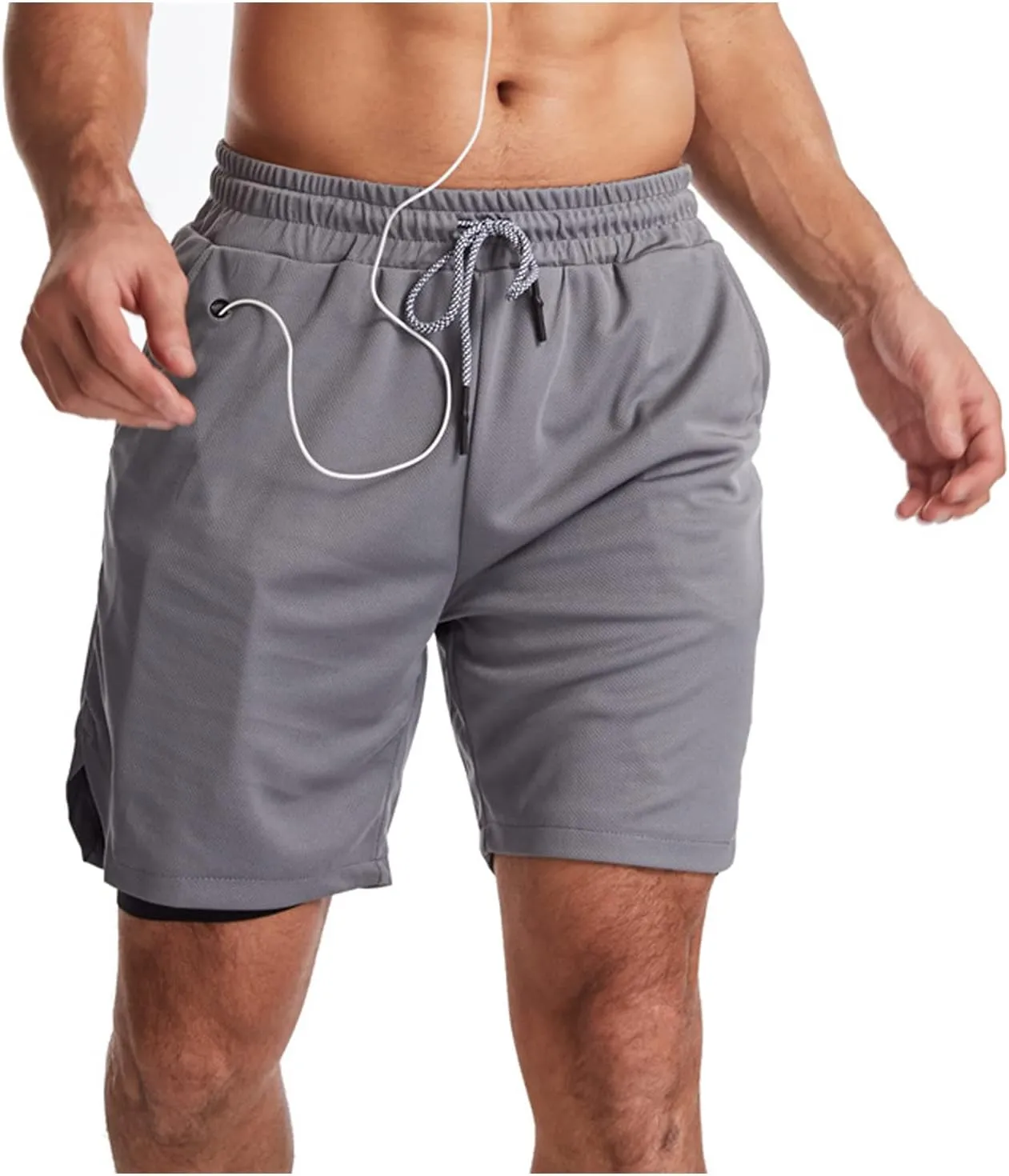 Men's Basketball Fitness Multi-Functional Tight Quick Dry Capris Double-Layer Running Shorts