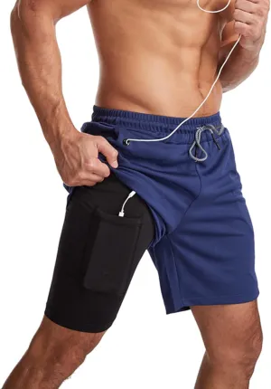 Men's Basketball Fitness Multi-Functional Tight Quick Dry Capris Double-Layer Running Shorts