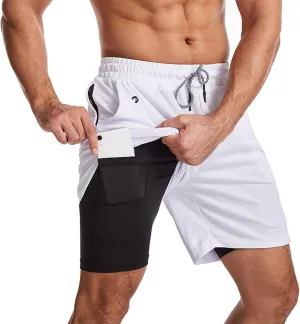 Men's Basketball Fitness Multi-Functional Tight Quick Dry Capris Double-Layer Running Shorts