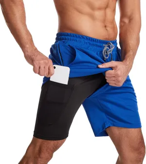 Men's Basketball Fitness Multi-Functional Tight Quick Dry Capris Double-Layer Running Shorts