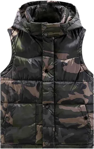 Mens Camo Puffer Vest Stand Collar Sleeveless Hoodies Running Vest Winter Zipper Quilted Jacket Outdoor Down Vest