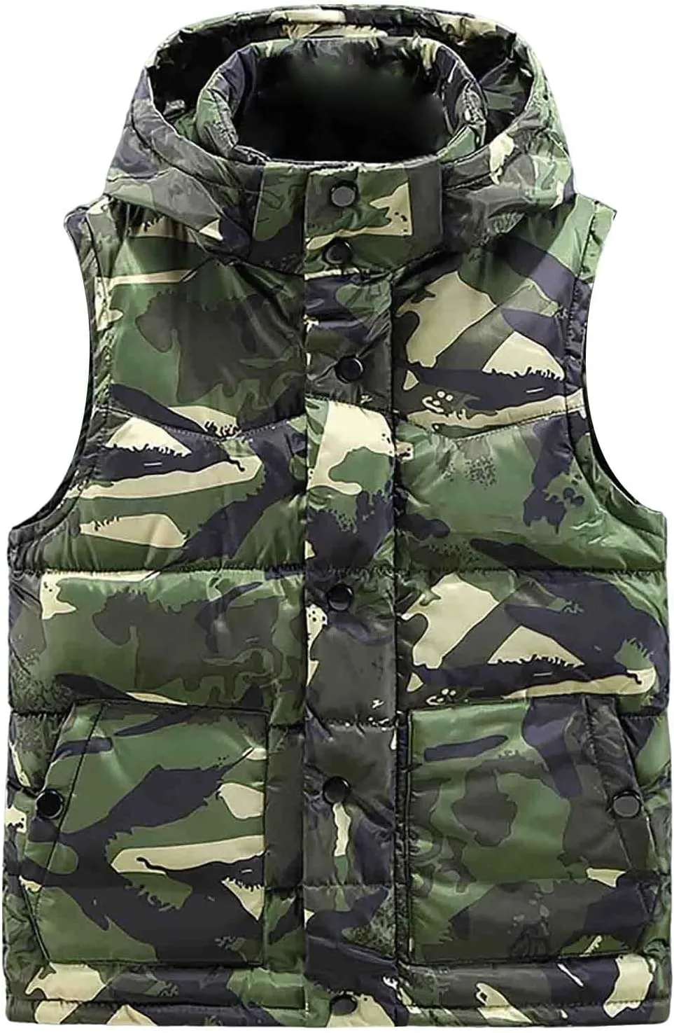 Mens Camo Puffer Vest Stand Collar Sleeveless Hoodies Running Vest Winter Zipper Quilted Jacket Outdoor Down Vest