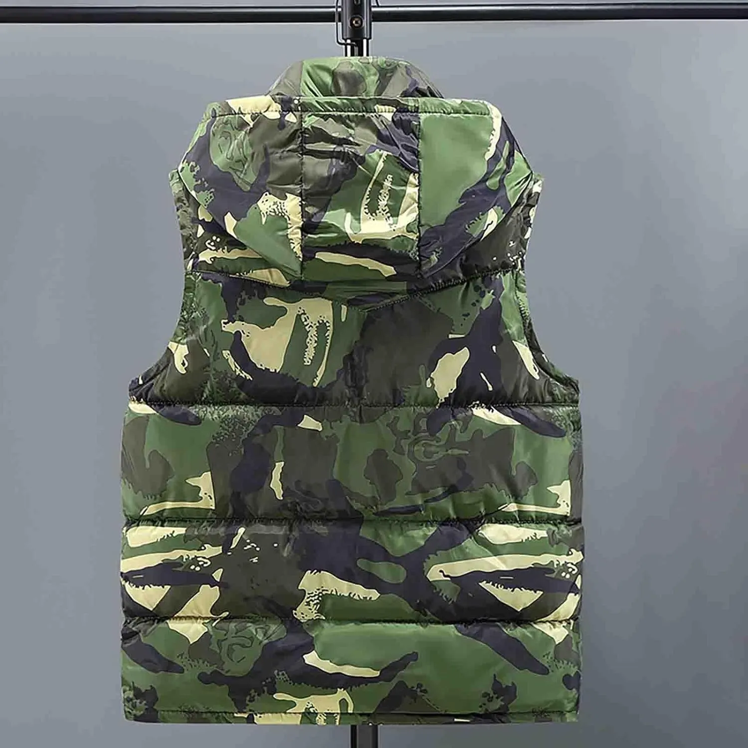 Mens Camo Puffer Vest Stand Collar Sleeveless Hoodies Running Vest Winter Zipper Quilted Jacket Outdoor Down Vest