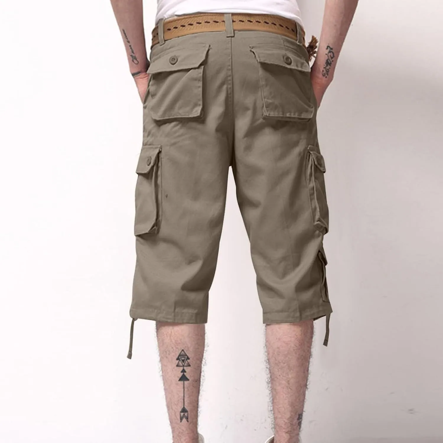 Mens Cargo 3/4 Pants Plus Size Soft Stretchy Outdoor Drawstring Work Pants Quick Dry Capri Pants Trousers for Gym