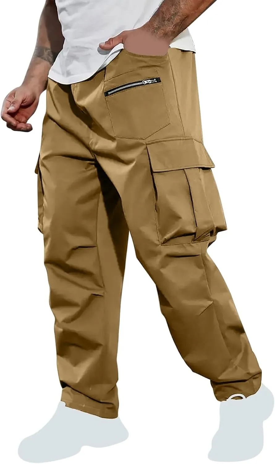 Men's Cargo Joggers Stretch Elastic Waist Drawsring Pants Casual Outdoor Workout Clothes for Men with Pockets