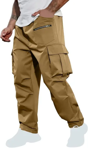 Men's Cargo Joggers Stretch Elastic Waist Drawsring Pants Casual Outdoor Workout Clothes for Men with Pockets