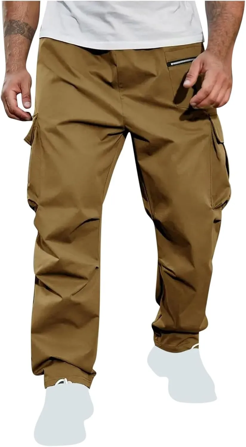 Men's Cargo Joggers Stretch Elastic Waist Drawsring Pants Casual Outdoor Workout Clothes for Men with Pockets