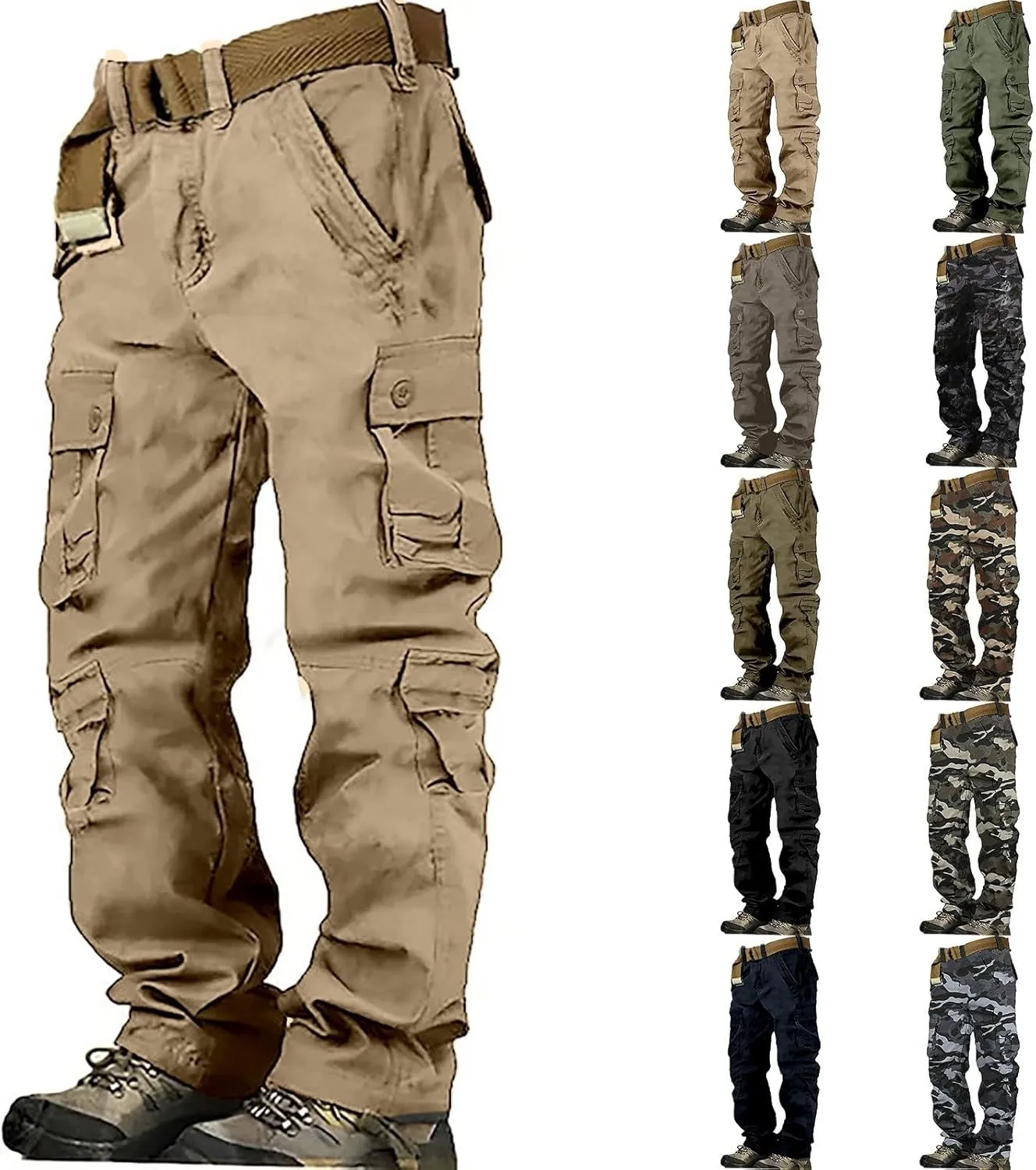Mens Cargo Pants Active Relaxed Fit Outdoor Multi Pockets Pants Workout Casual Joggers Sweatpants for Men