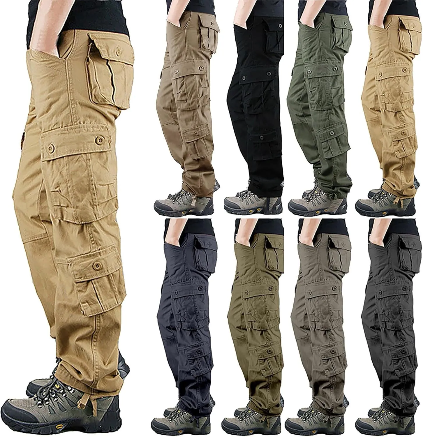 Mens Cargo Pants Active Relaxed Fit Outdoor Multi Pockets Pants Workout Casual Joggers Sweatpants for Men