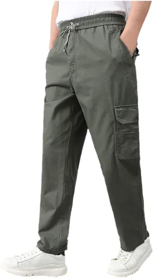 Mens Cargo Pants Casual Relaxed Fit Straight Stretch Waist Sweatpants Drawstring Lightweight Comfy Jogging Hiking Pants