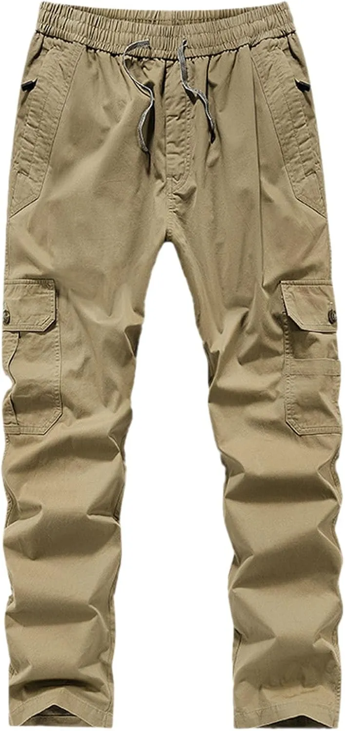 Mens Cargo Pants Casual Relaxed Fit Straight Stretch Waist Sweatpants Drawstring Lightweight Comfy Jogging Hiking Pants