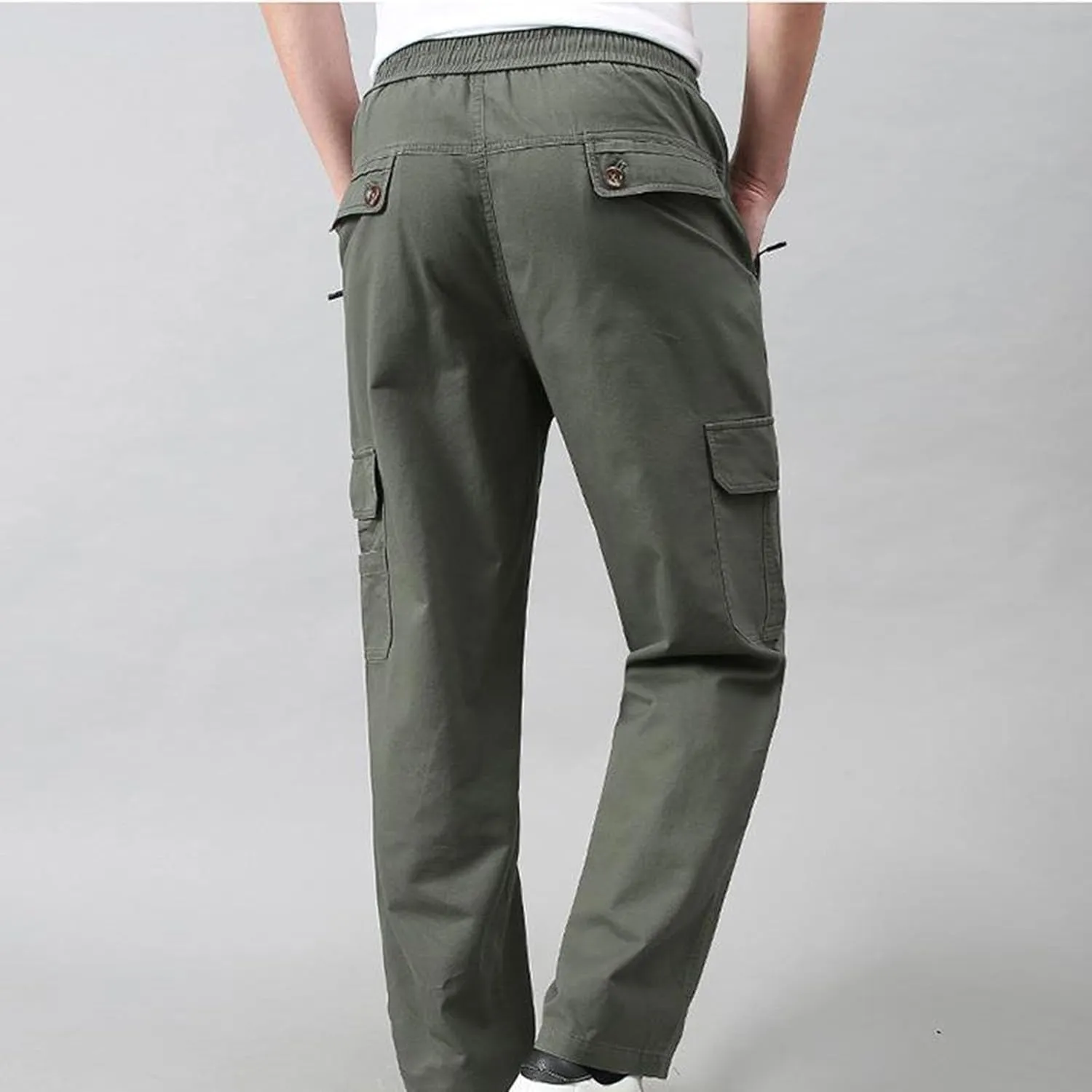 Mens Cargo Pants Casual Relaxed Fit Straight Stretch Waist Sweatpants Drawstring Lightweight Comfy Jogging Hiking Pants