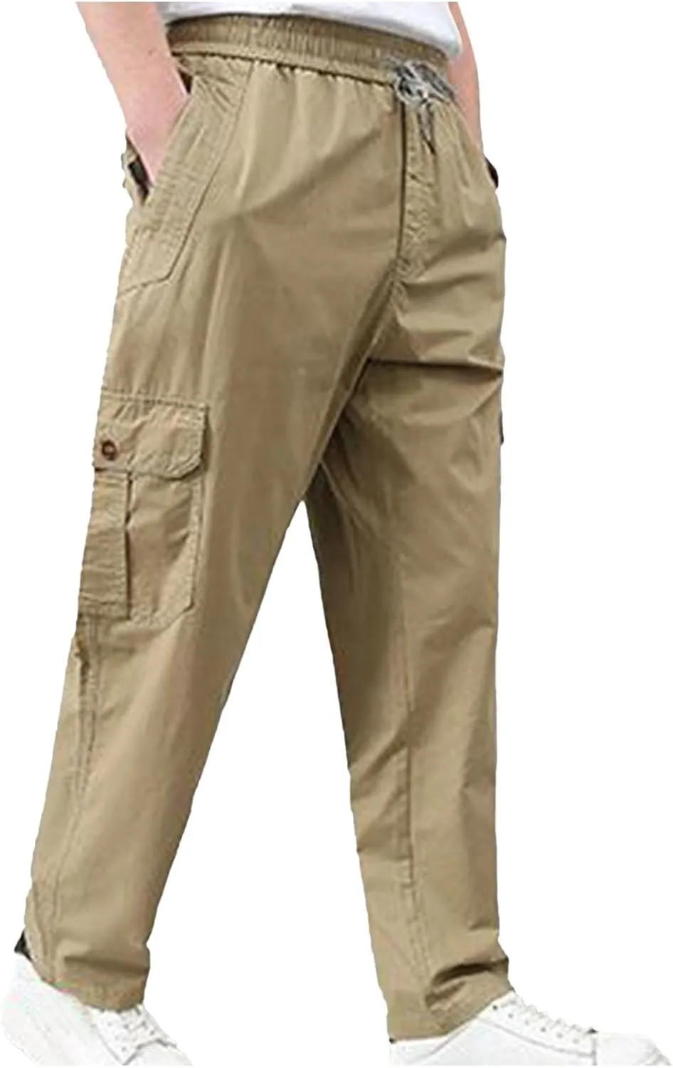 Mens Cargo Pants Casual Relaxed Fit Straight Stretch Waist Sweatpants Drawstring Lightweight Comfy Jogging Hiking Pants