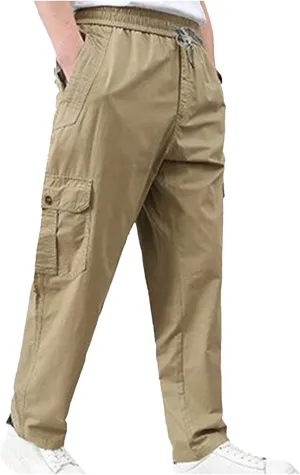 Mens Cargo Pants Casual Relaxed Fit Straight Stretch Waist Sweatpants Drawstring Lightweight Comfy Jogging Hiking Pants