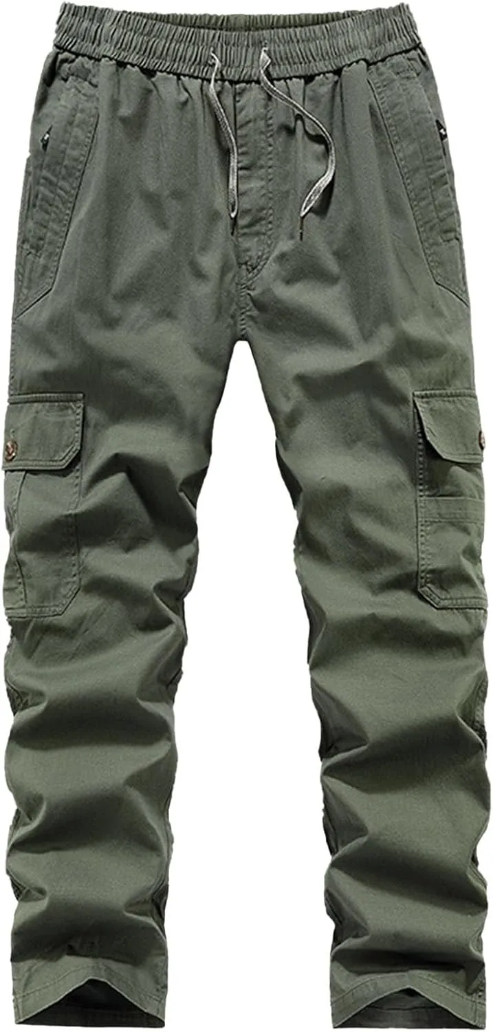 Mens Cargo Pants Casual Relaxed Fit Straight Stretch Waist Sweatpants Drawstring Lightweight Comfy Jogging Hiking Pants