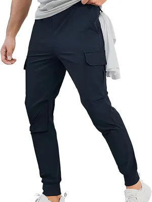 Mens Cargo Pants Relaxed Fit Elastic Waist Plus Size Tapered Lounge Sweatpants Casual Lightweight Athletic Jogging Trousers