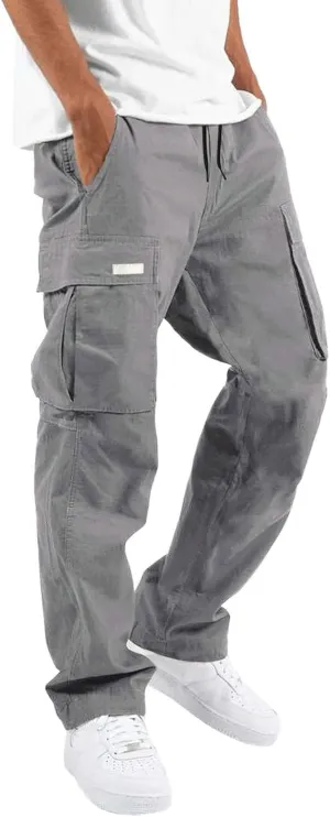Mens Cargo Pants with Pockets Baggy Open Bottom Relaxed Fit Sweatpants Lightweight Plus Size Comfy Hiking Athletic Trousers