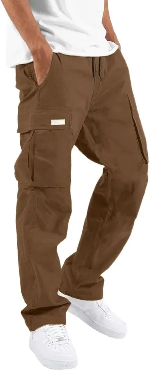 Mens Cargo Pants with Pockets Baggy Open Bottom Relaxed Fit Sweatpants Lightweight Plus Size Comfy Hiking Athletic Trousers